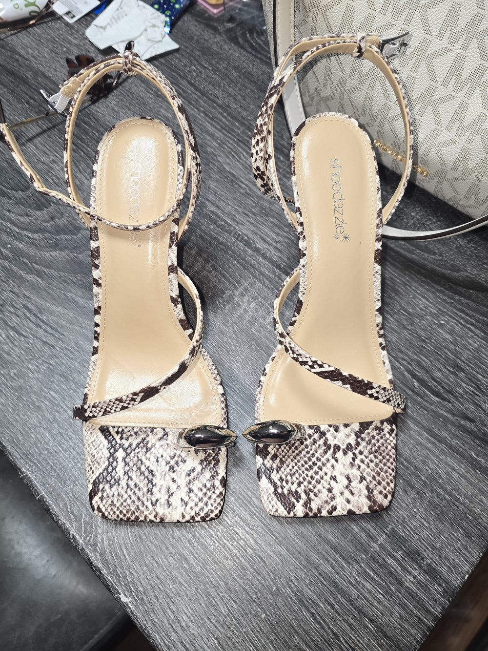 Snake Print Strappy Sandals in Beige/Brown